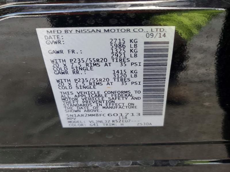 67647056 :رقم المزاد ، 5N1AR2MM8FC601713 vin ، 2015 Nissan Pathfinder مزاد بيع