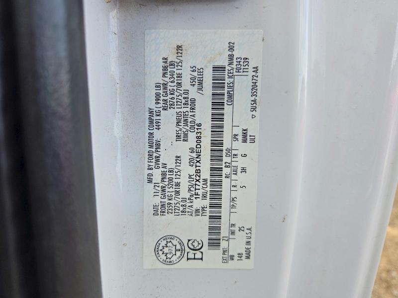 Aukcja sprzedaży 2022 Ford F250, vin: 1FT7X2BTXNED08316, numer aukcji: 67795386