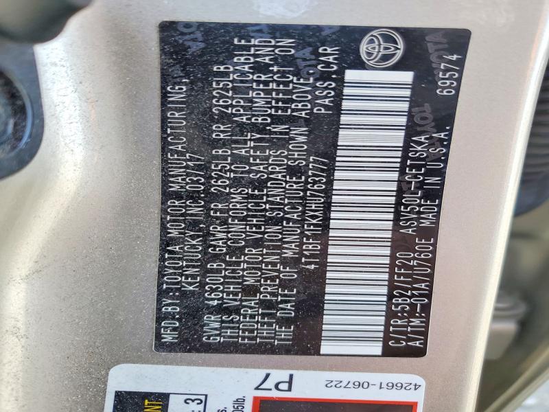 2017 Toyota Camry მანქანა იყიდება აუქციონზე, vin: 4T1BF1FKXHU763777, აუქციონის ნომერი: 69642166