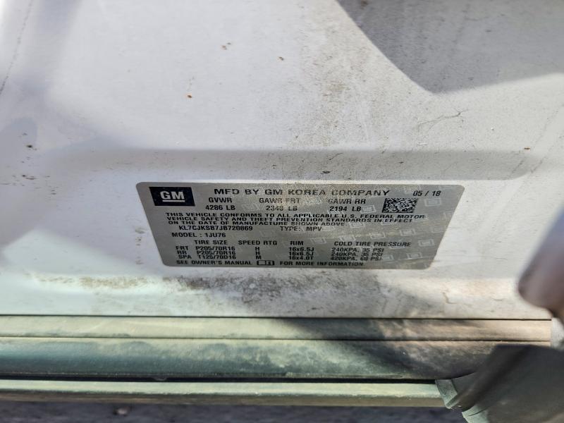 69070406 :رقم المزاد ، KL7CJKSB7JB720869 vin ، 2018 Chevrolet Trax مزاد بيع