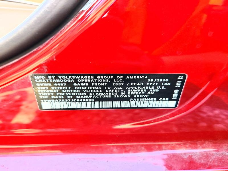 Продажа на аукционе авто 2018 Volkswagen Passat, vin: 1VWBA7A37JC049099, номер лота: 69438856