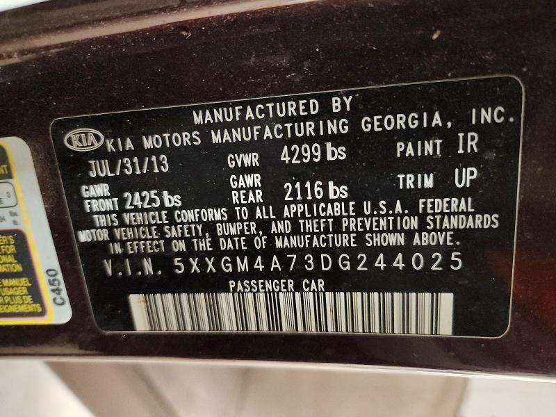 Aukcja sprzedaży 2013 Kia Optima, vin: 5XXGM4A73DG244025, numer aukcji: 69859486