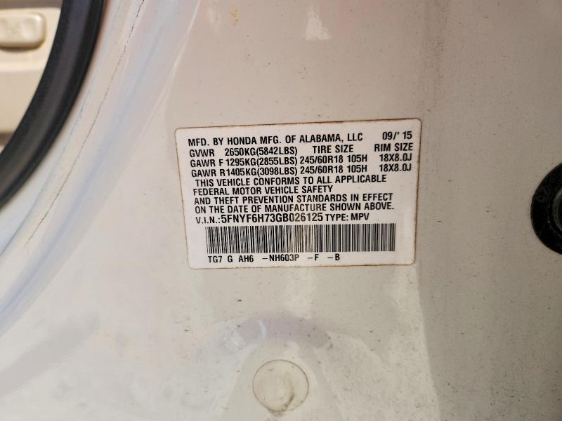 2016 Honda Pilot მანქანა იყიდება აუქციონზე, vin: 5FNYF6H73GB026125, აუქციონის ნომერი: 67176066