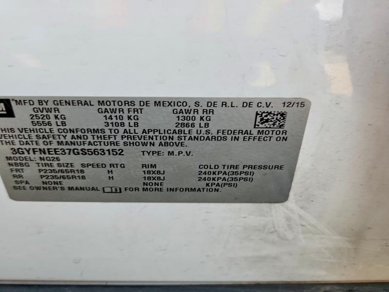 68019596 :رقم المزاد ، 3GYFNEE37GS563152 vin ، 2016 Cadillac Srx مزاد بيع