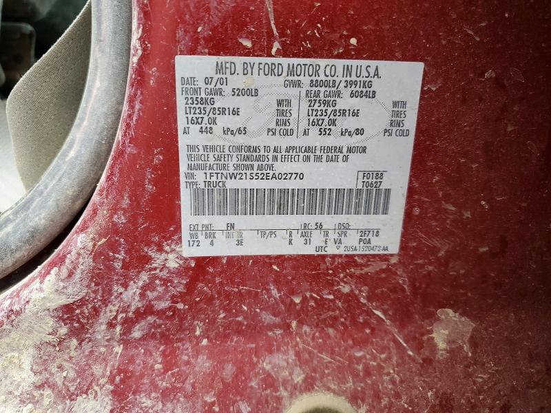 Продажа на аукционе авто 2002 Ford F250, vin: 1FTNW21S52EA02770, номер лота: 70699996