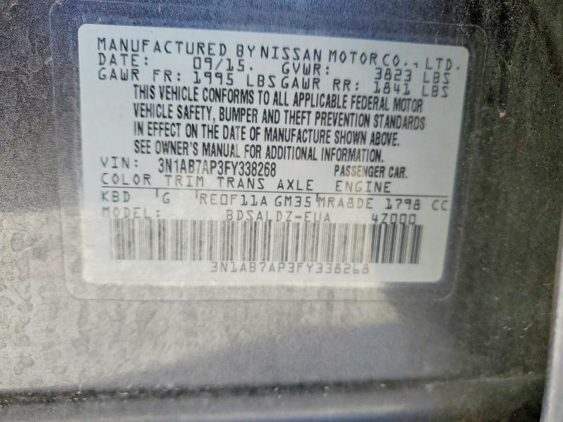 Auction sale of the 2015 Nissan Sentra, vin: 3N1AB7AP3FY338268, lot number: 68138886