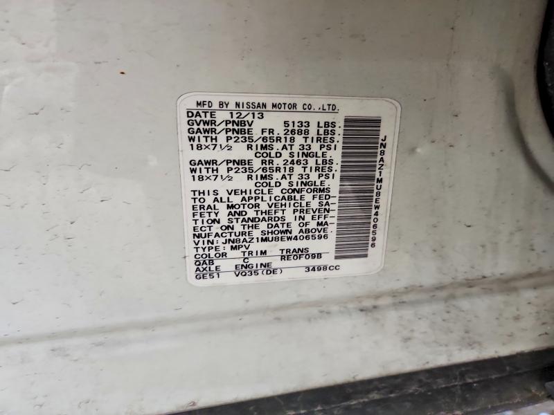 68936296 :رقم المزاد ، JN8AZ1MU8EW406596 vin ، 2014 Nissan Murano مزاد بيع