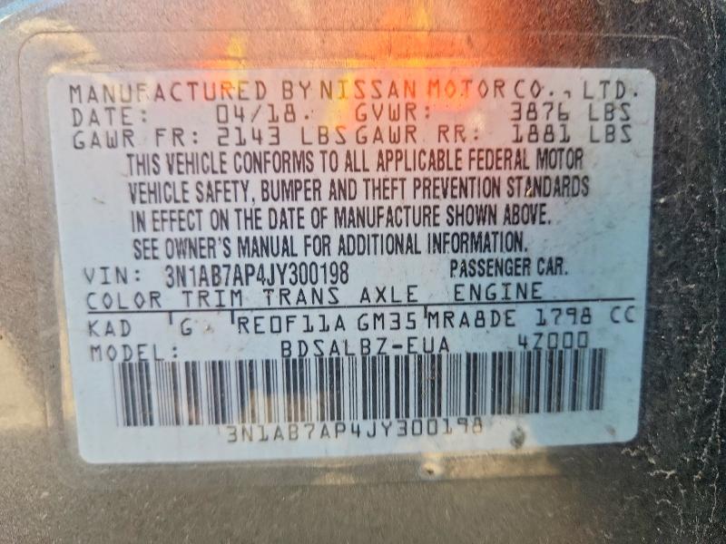 Продаж на аукціоні авто 2018 Nissan Sentra, vin: 3N1AB7AP4JY300198, номер лоту: 69613256
