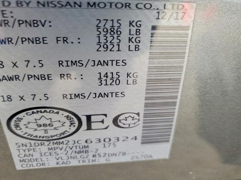 Продажа на аукционе авто 2018 Nissan Pathfinder, vin: 5N1DR2MM2JC630324, номер лота: 70455656