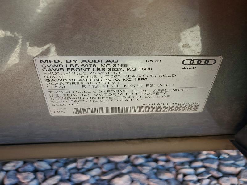 Aukcja sprzedaży 2019 Audi E-tron, vin: WA1LABGE1KB014014, numer aukcji: 68162566