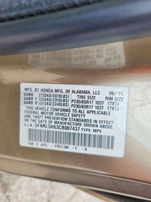 68767936 :رقم المزاد ، 5FNRL5H63CB007437 vin ، 2012 Honda Odyssey مزاد بيع