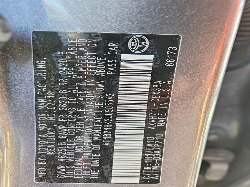69424986 :رقم المزاد ، 4T1B21HK2JU505543 vin ، 2018 Toyota Camry Hybrid مزاد بيع