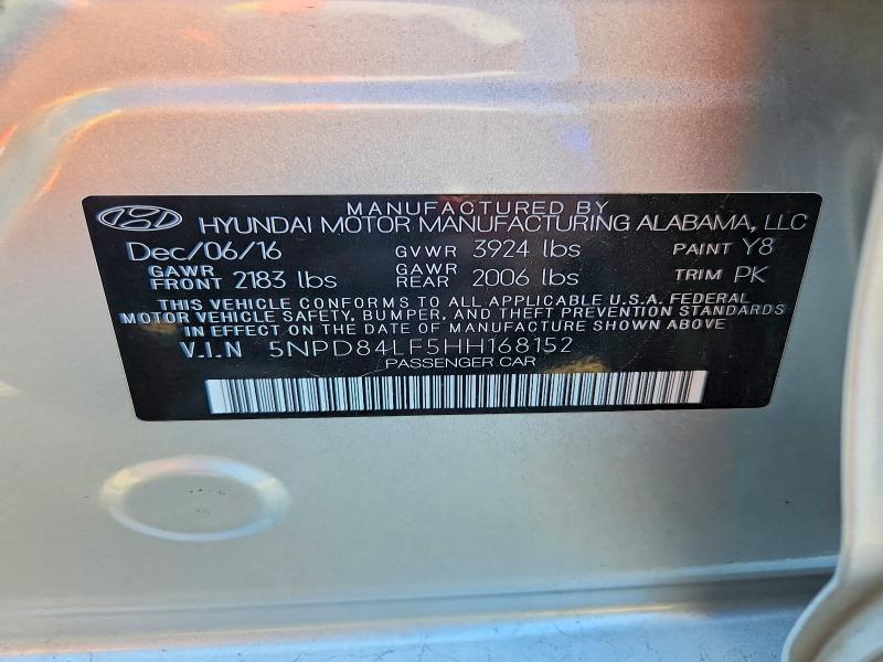 68847386 :رقم المزاد ، 5NPD84LF5HH168152 vin ، 2017 Hyundai Elantra مزاد بيع