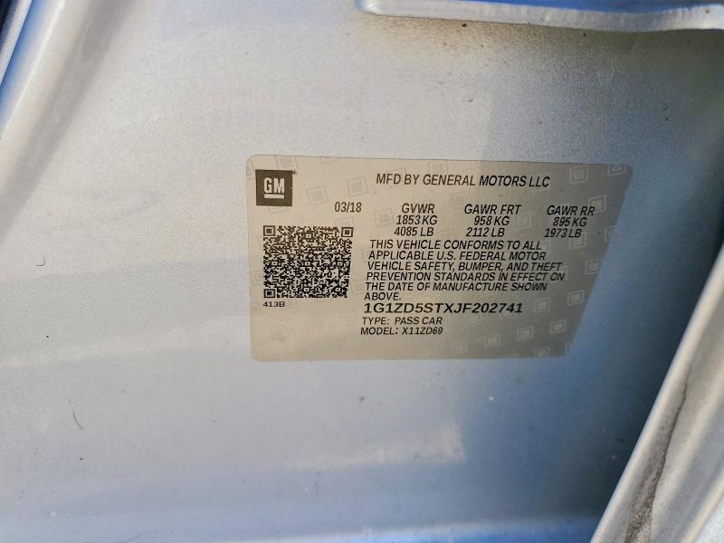 70908616 :رقم المزاد ، 1G1ZD5STXJF202741 vin ، 2018 Chevrolet Malibu مزاد بيع