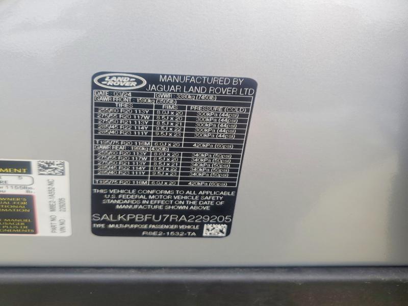 2024 Land Rover Range Rover მანქანა იყიდება აუქციონზე, vin: SALKPBFU7RA229205, აუქციონის ნომერი: 67326696