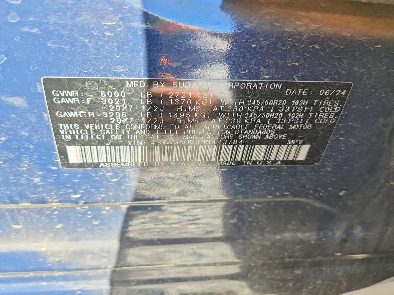 Продаж на аукціоні авто 2024 Subaru Ascent, vin: 4S4WMAUD3R3443784, номер лоту: 67797066
