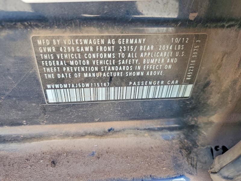 69555506 :رقم المزاد ، WVWDM7AJ5DW115167 vin ، 2013 Volkswagen Golf مزاد بيع
