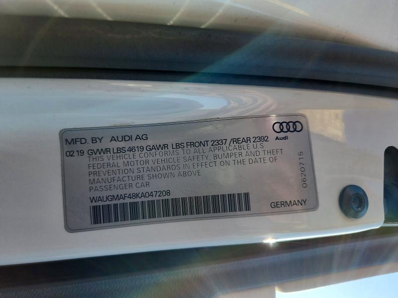 Aukcja sprzedaży 2019 Audi A4, vin: WAUGMAF48KA047208, numer aukcji: 67902176