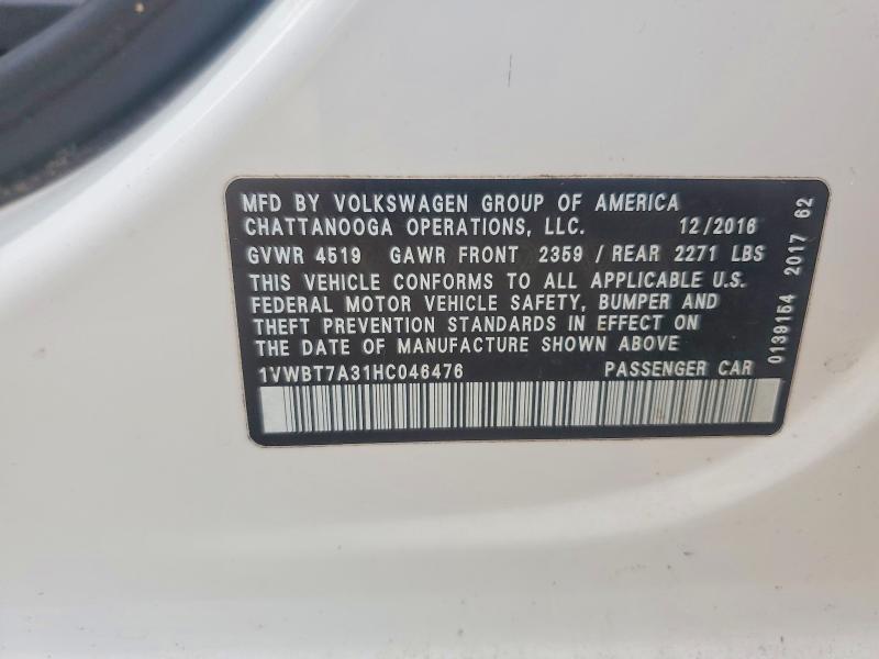 Продаж на аукціоні авто 2017 Volkswagen Passat, vin: 1VWBT7A31HC046476, номер лоту: 67815016