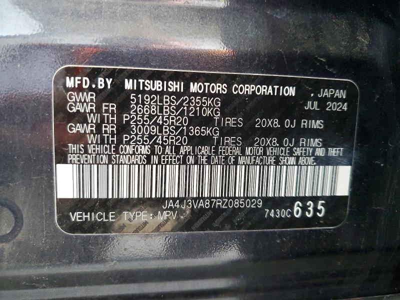 2024 Mitsubishi Outlander მანქანა იყიდება აუქციონზე, vin: JA4J3VA87RZ085029, აუქციონის ნომერი: 68555606