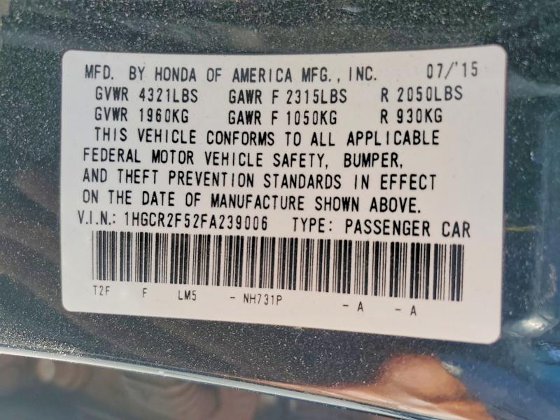 68693606 :رقم المزاد ، 1HGCR2F52FA239006 vin ، 2015 Honda Accord مزاد بيع