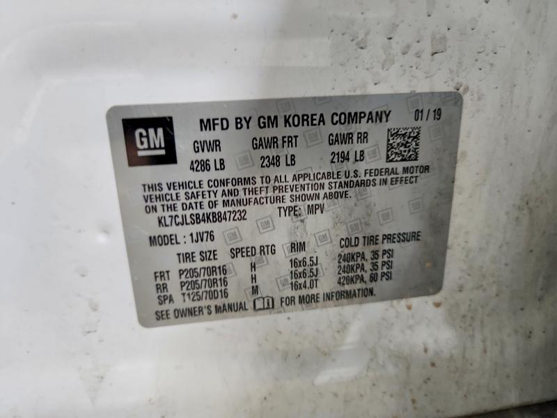 Продаж на аукціоні авто 2019 Chevrolet Trax, vin: KL7CJLSB4KB847232, номер лоту: 68508616