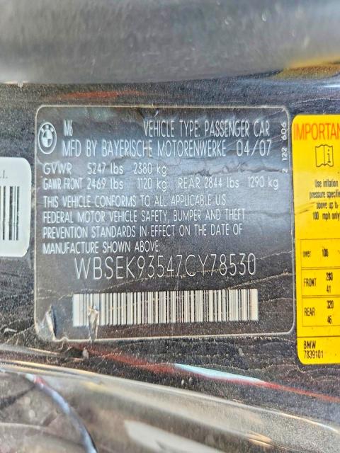 Продажа на аукционе авто 2007 Bmw M6, vin: WBSEK93547CY78530, номер лота: 67690976