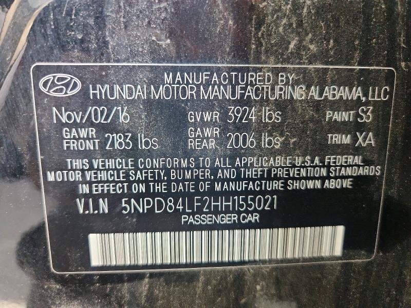 69025886 :رقم المزاد ، 5NPD84LF2HH155021 vin ، 2017 Hyundai Elantra مزاد بيع