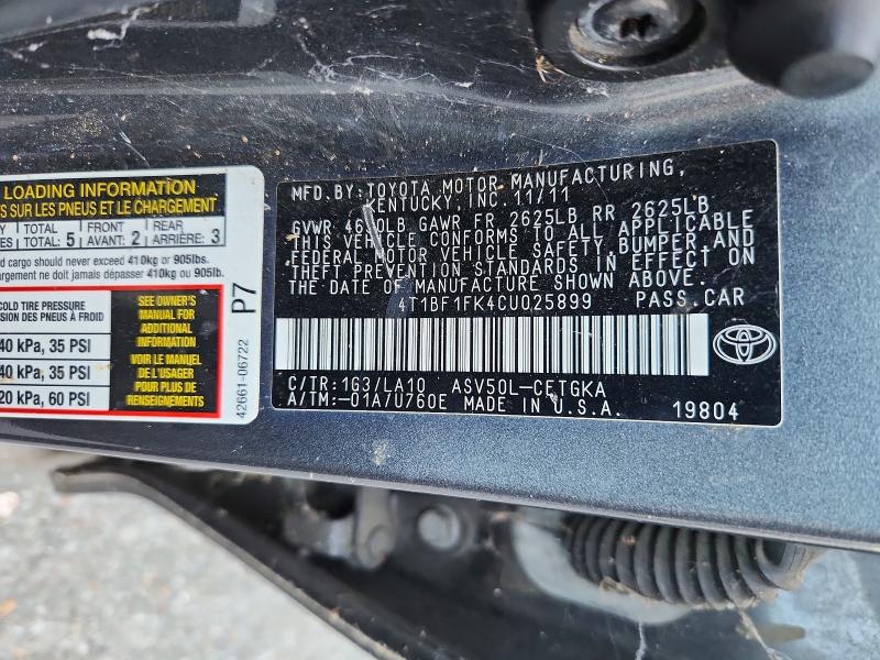 Aukcja sprzedaży 2012 Toyota Camry, vin: 4T1BF1FK4CU025899, numer aukcji: 67318626