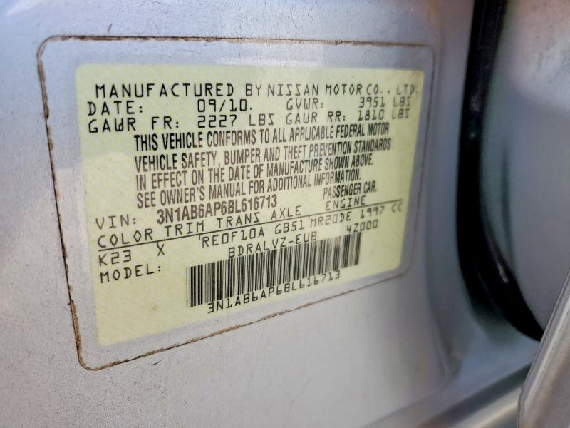 Продаж на аукціоні авто 2011 Nissan Sentra, vin: 3N1AB6AP6BL616713, номер лоту: 68186606