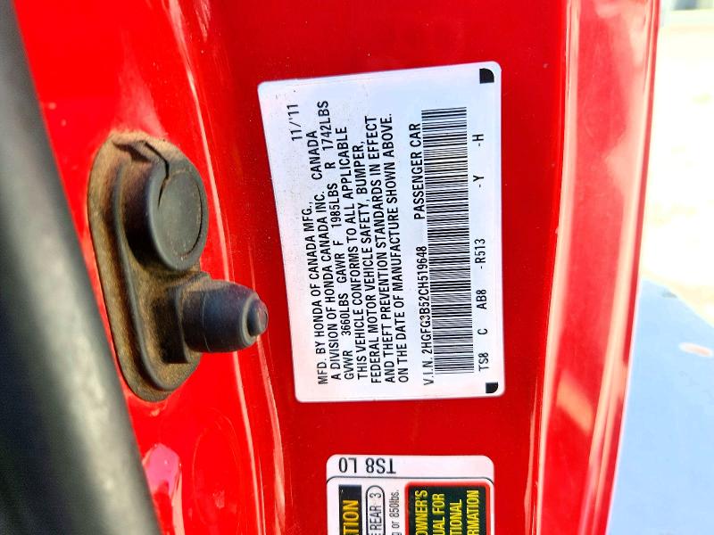 67473216 :رقم المزاد ، 2HGFG3B52CH519648 vin ، 2012 Honda Civic مزاد بيع