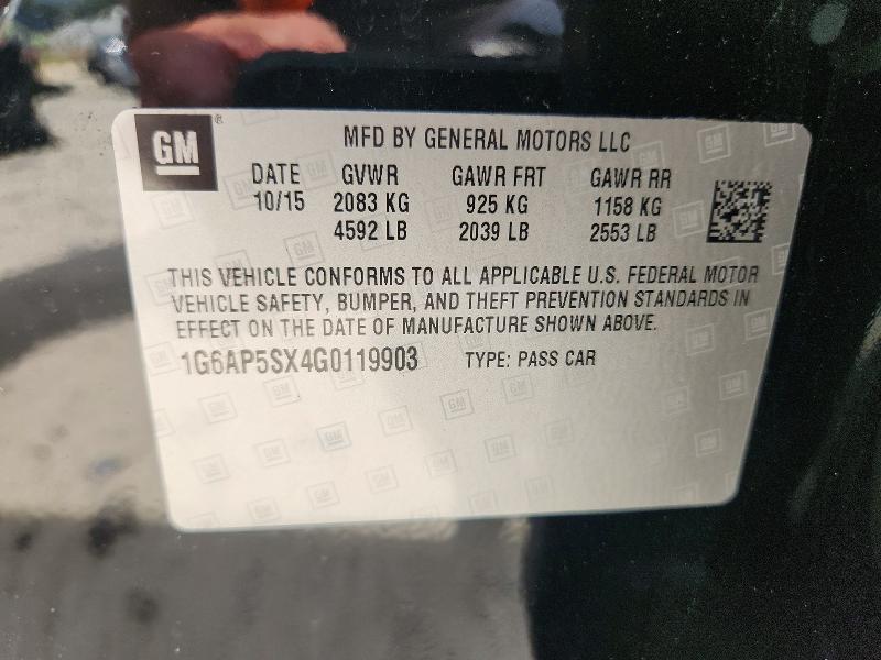 68209226 :رقم المزاد ، 1G6AP5SX4G0119903 vin ، 2016 Cadillac Cts مزاد بيع