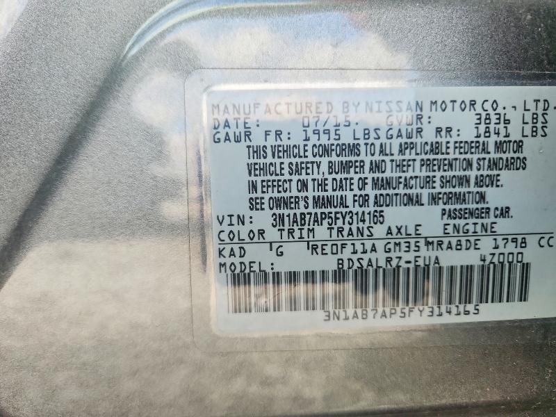 70630296 :رقم المزاد ، 3N1AB7AP5FY314165 vin ، 2015 Nissan Sentra مزاد بيع