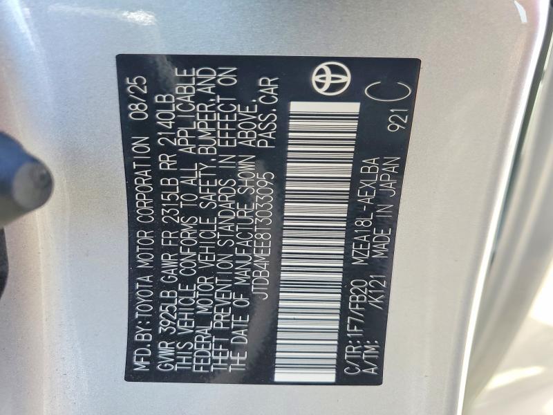 Aukcja sprzedaży 2026 Toyota Corolla, vin: JTDB4MEE8T3033095, numer aukcji: 68238126