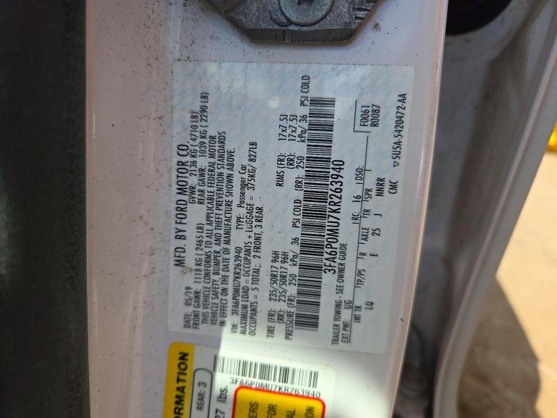 Aukcja sprzedaży 2019 Ford Fusion, vin: 3FA6P0MU7KR263940, numer aukcji: 70532506