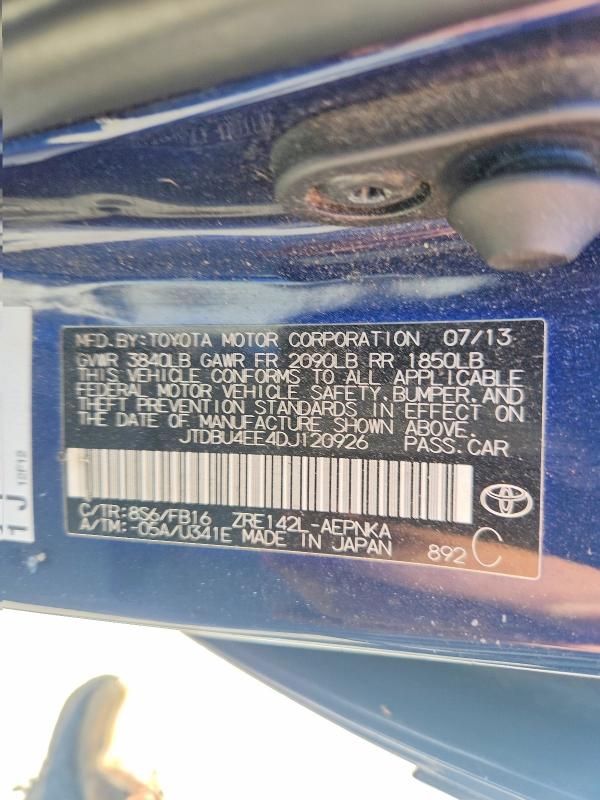 69252476 :رقم المزاد ، JTDBU4EE4DJ120926 vin ، 2013 Toyota Corolla مزاد بيع