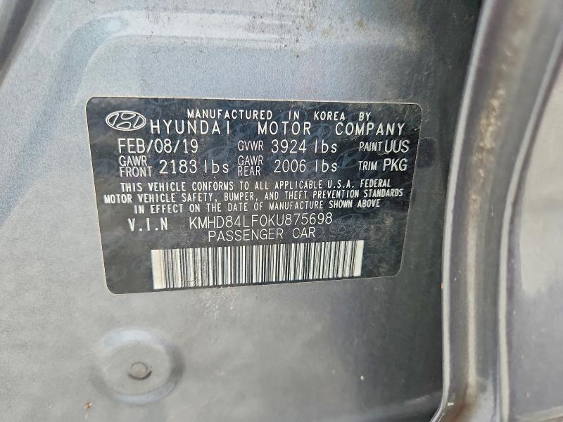 67287146 :رقم المزاد ، KMHD84LF0KU875698 vin ، 2019 Hyundai Elantra مزاد بيع