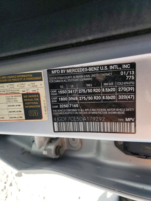 2013 Mercedes-benz Gl მანქანა იყიდება აუქციონზე, vin: 4JGDF7CE5DA179292, აუქციონის ნომერი: 68735986
