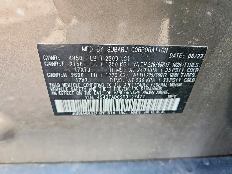 Aukcja sprzedaży 2024 Subaru Outback, vin: 4S4BTADC2R3127477, numer aukcji: 67613486