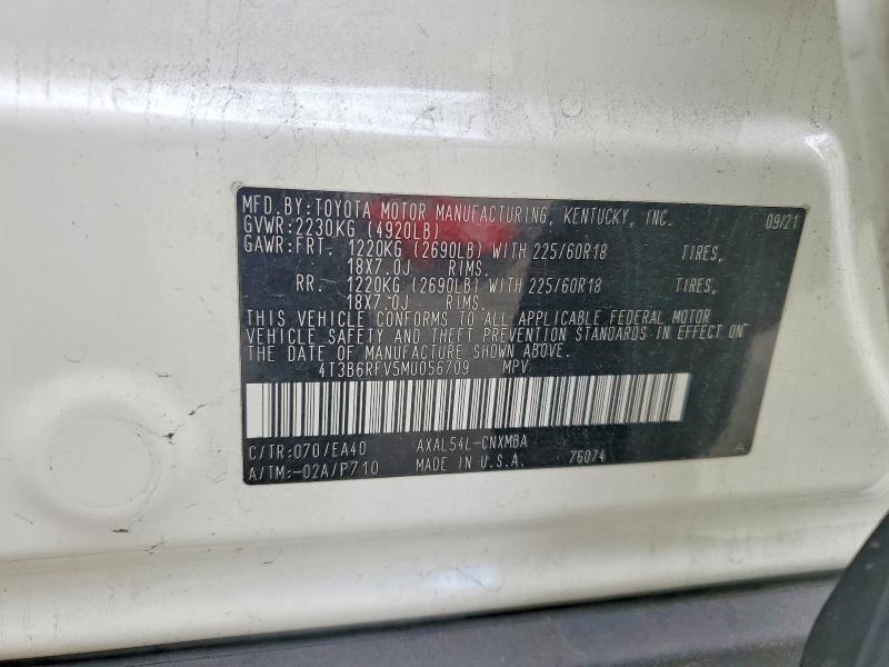 68872246 :رقم المزاد ، 4T3B6RFV5MU056709 vin ، 2021 Toyota Rav4 Hybrid مزاد بيع