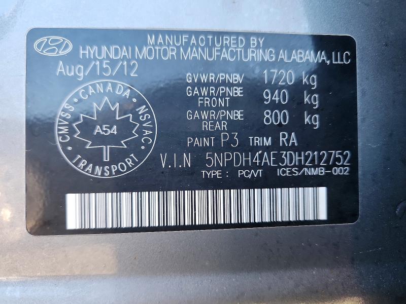 2013 Hyundai Elantra მანქანა იყიდება აუქციონზე, vin: 5NPDH4AE3DH212752, აუქციონის ნომერი: 68286156
