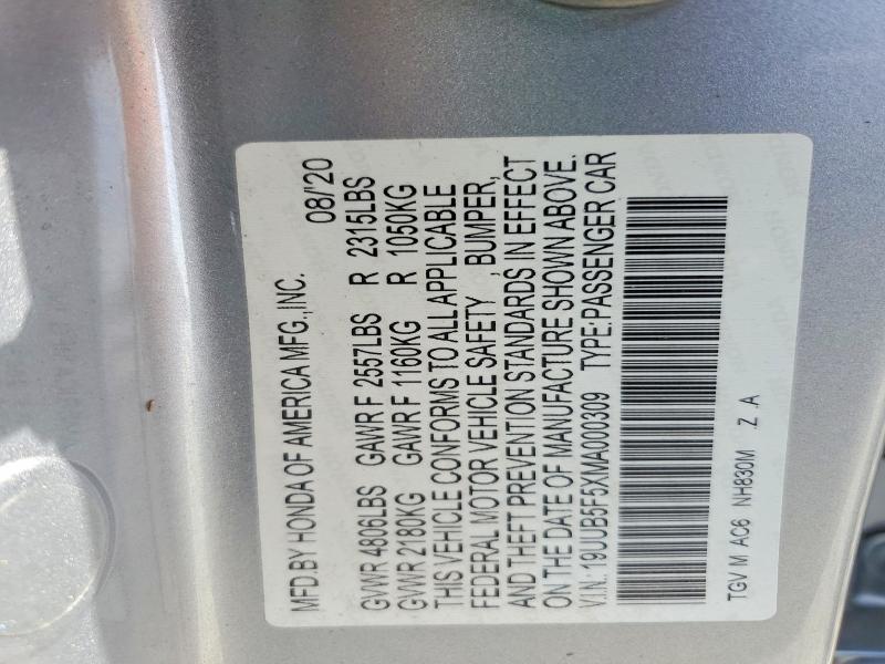 67966216 :رقم المزاد ، 19UUB5F5XMA000309 vin ، 2021 Acura Tlx مزاد بيع