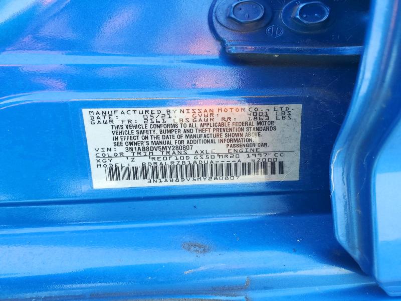 2021 Nissan Sentra მანქანა იყიდება აუქციონზე, vin: 3N1AB8DV5MY280807, აუქციონის ნომერი: 68267216