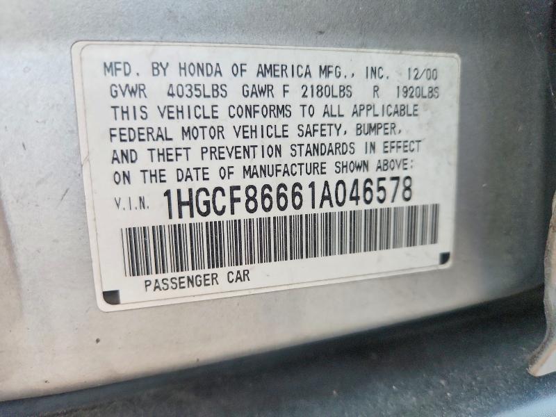 Aukcja sprzedaży 2001 Honda Accord, vin: 1HGCF86661A046578, numer aukcji: 67893526