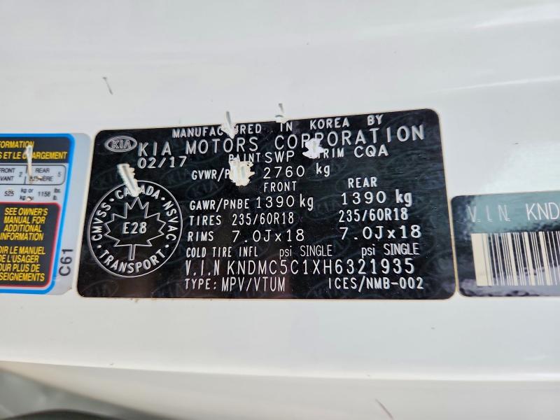 2017 Kia Sedona მანქანა იყიდება აუქციონზე, vin: KNDMC5C1XH6321935, აუქციონის ნომერი: 68556546