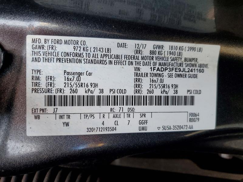 Продаж на аукціоні авто 2018 Ford Focus, vin: 1FADP3FE9JL241160, номер лоту: 69128486
