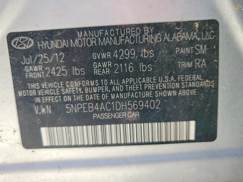 69638326 :رقم المزاد ، 5NPEB4AC1DH569402 vin ، 2013 Hyundai Sonata مزاد بيع