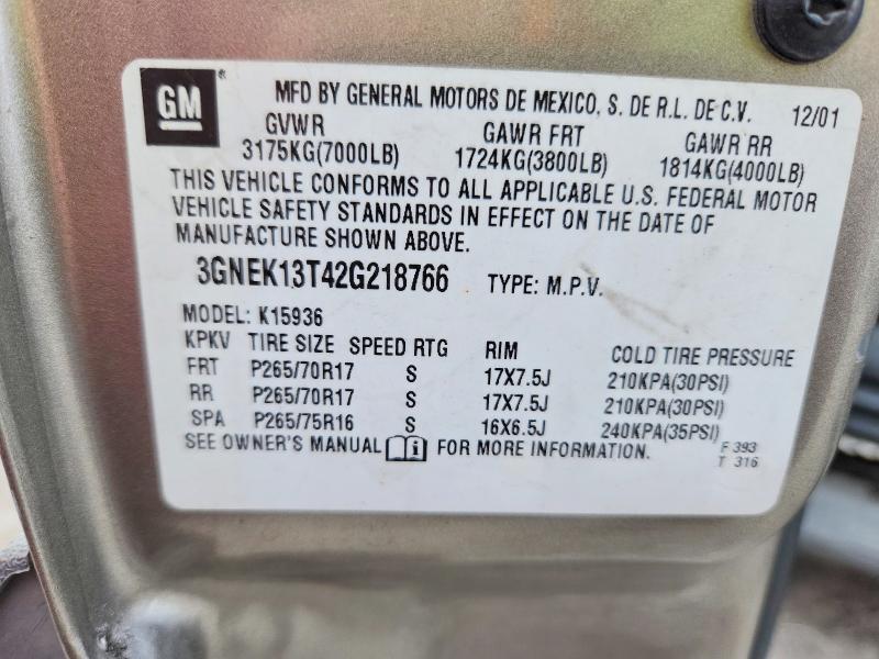 Aukcja sprzedaży 2002 Chevrolet Avalanche, vin: 3GNEK13T42G218766, numer aukcji: 70098366