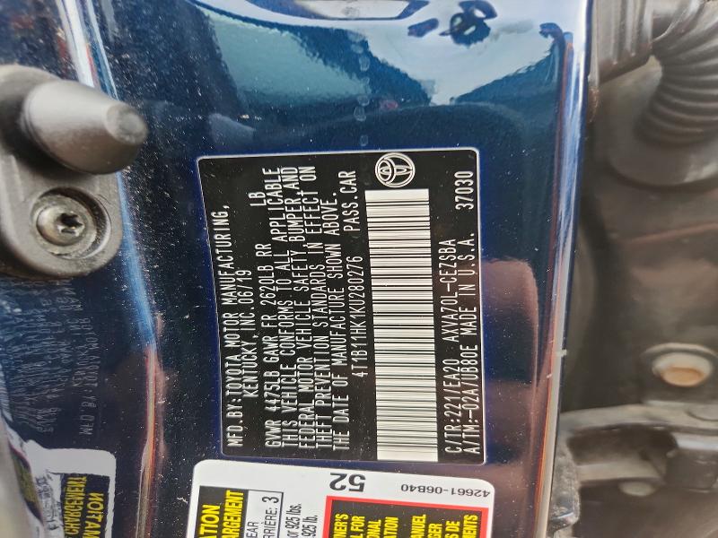 68751796 :رقم المزاد ، 4T1B11HK1KU280276 vin ، 2019 Toyota Camry مزاد بيع