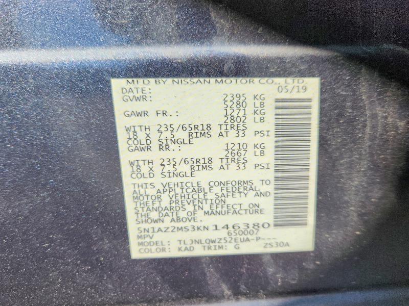 Продаж на аукціоні авто 2019 Nissan Murano, vin: 5N1AZ2MS3KN146380, номер лоту: 69001576